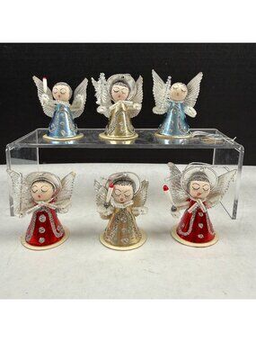 Vintage Cardboard Putz Pipe Cleaner Christmas Angel Ornaments Lot Of 6